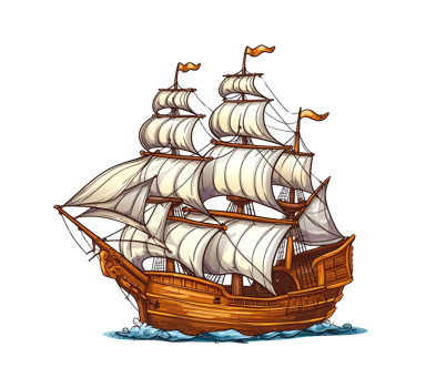sailing ship sailing on the sea, on transparent background png