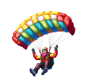 cartoon man with parachute on transparent background png