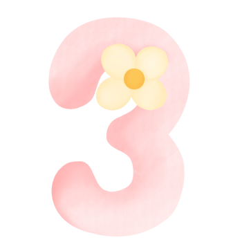 pink number 3 with flower on transparent background png