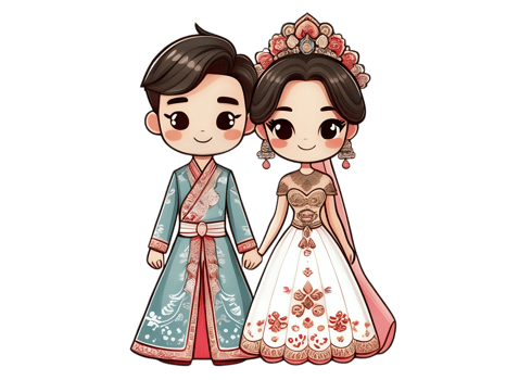 A couple in traditional clothing are holding hands png