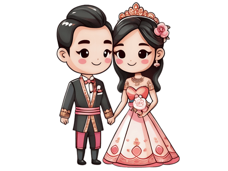 A couple in a wedding dress and suit holding hands png