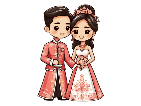 A couple in a wedding dress and suit are holding hands png