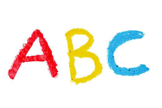 Colorful abc letters drawn with crayon on transparent background png
