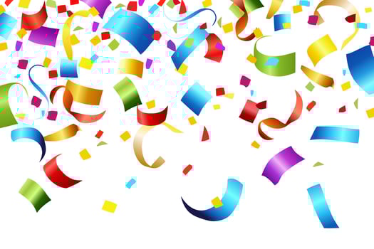 Celebration background with colorful confetti and ribbons. vector