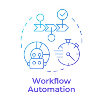 Workflow automation blue gradient concept icon. Artificial intelligence. Business processes optimization. Round shape line illustration. Abstract idea. Graphic design. Easy to use in infographic vector