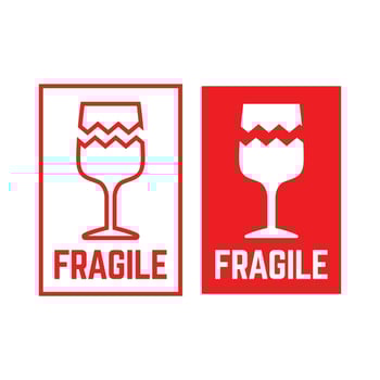 Sticker fragile handle with care . warning label, fragile label with broken glass symbol, vector