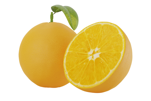 sweet and fresh whole and sliced oranges with leaf realistic 3d render illustration element composition cutout isolated background png