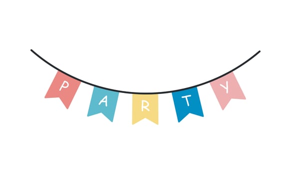 Garland with flags and the inscription party. Flat cartoon illustration isolated on white background. Birthday, party decoration. vector