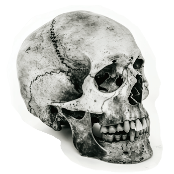 Monochrome vintage photo of halloween skull cut out image png