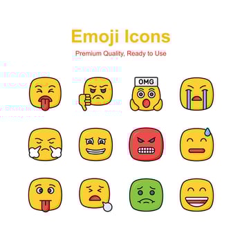 Set of emoji icons, cute expressions design vector