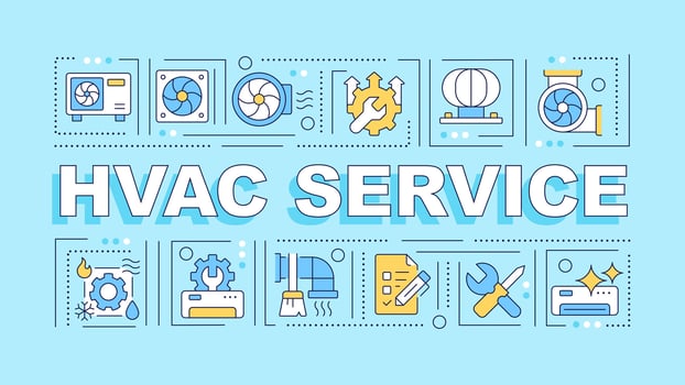 HVAC maintenance turquoise word concept. Commercial services. Typography banner. Flat design. Illustration with title text, editable line icons. Ready to use vector