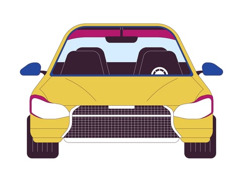 Modern car with empty salon 2D linear cartoon object. Fast vehicle. Personal transport front view isolated line element white background. Driving automobile color flat spot illustration vector