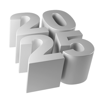Happy New Year 2025 with shiny silver 3D numbers. Holiday christmas celebration design. Premium element Illustration for poster, banner, calendar and greeting card png