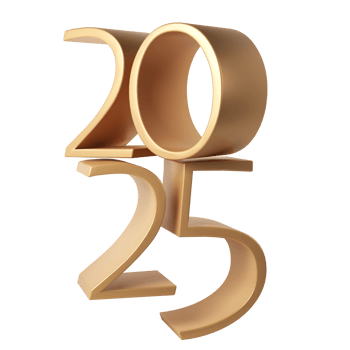 Happy New Year 2025 with shiny 3D numbers. Holiday christmas gold celebration design. Premium element Illustration for poster, banner, calendar and greeting card png