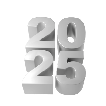 Happy New Year 2025 with shiny silver 3D numbers. Holiday christmas celebration design. Premium element Illustration for poster, banner, calendar and greeting card png