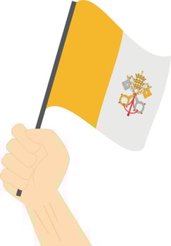 Hand holding and raising the national flag of Vatican City vector