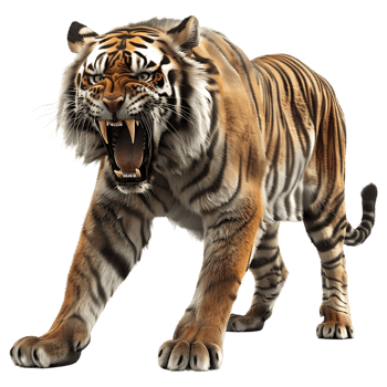3D Rendering of a Roaring Tiger on Transparent Background png
