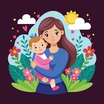 Mother's Day Mom Loves Baby Decorative Illustration Design vector