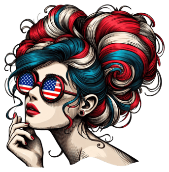 a woman with a highly stylized hairdo colored with the red, white, and blue stripes of the American flag png