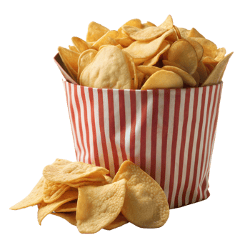 Full Bowl of Golden Potato Chips on a Transparent Background png