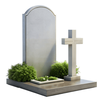 Elegant Tombstone and Cross Monument With Lush Greenery on a Transparent Background png