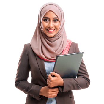 Smiling Professional Woman in Hijab Holding Tablet With Transparent Background png