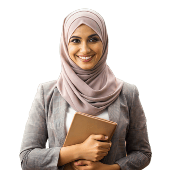 Confident Young Woman in Business Attire Holding a Tablet With a Transparent Background png