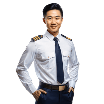 Confident Airline Pilot Standing With Hands on Hips in Uniform Against a Transparent Background png