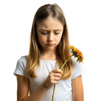 Young Girl Holding A Yellow Flower With A Sad Expression On A Transparent Background png
