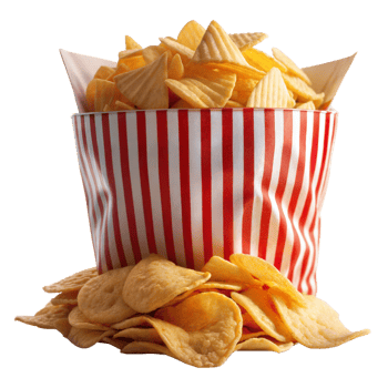 Overflowing Bucket of Crispy Potato Chips With a Transparent Background png