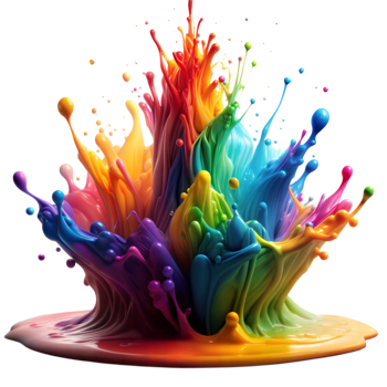 Vivid Explosion of Colorful Paint Splashes Against a Transparent Background png