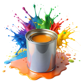 Colorful Paint Splatters Around an Open Can on a Transparent Background png