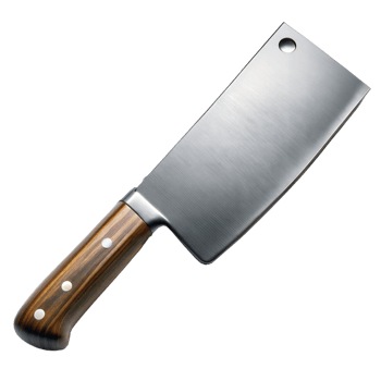 A stainless steel cleaver with a polished wooden handle png