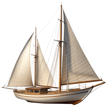 Sailing yacht with billowing sails on the open sea png