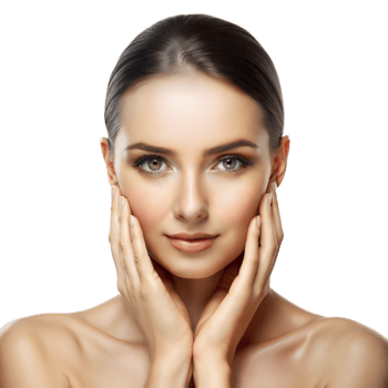 A woman standing with her hands pressed against her face png