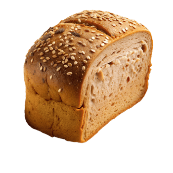 Whole wheat bread loaf with sesame seeds, sliced and ready to serve png