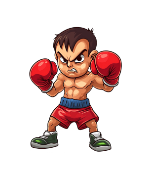 cartoon boxing character with red gloves and boxing gloves on transparent background png
