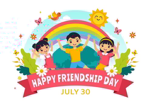 Happy Friendship Day Illustration with Young Boys and Girls of Hugging Together or Putting Their Hands in Flat Cute Cartoon Background vector