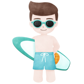 summer cute boy wearing sunglasses holding a surfboard png