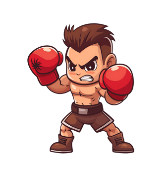 cartoon boxing character with red gloves and boxing gloves on transparent background png