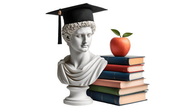 Classical Education Collection Statues, Globes, Apple, and Books in Graduation Themes Isolated on Transparent Background png