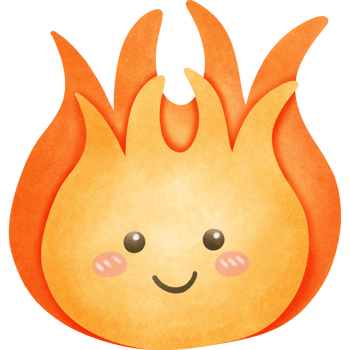 Cute cartoon smile fire watercolor clip art isolated on transparent background png