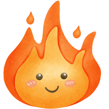 Cute cartoon smile fire watercolor clip art isolated on transparent background png