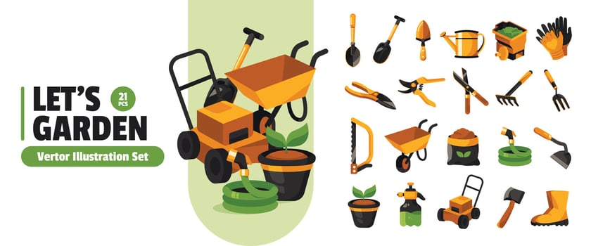 Gardening Essentials Tools and Equipment Illustration Set Collection for All Your Garden Needs vector