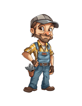 A friendly cartoon handyman with a tool belt and hard hat, ready for maintenance work png