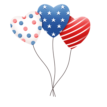 Balloon American Independence day flag cartoon. 4th July celebration american helium air balloons heart shape. National USA symbol party surprise. png