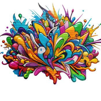 Colorful Graffiti Artwork Featuring Abstract Shapes and Splashes on a Transparent Background png