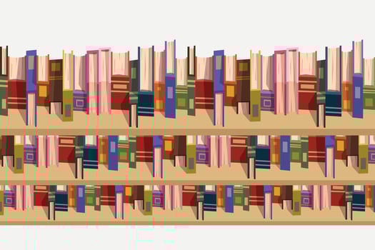 top view on book shelves on white vector