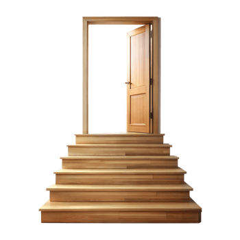 Wooden Staircase Leading to an Open Door on a Transparent Background png