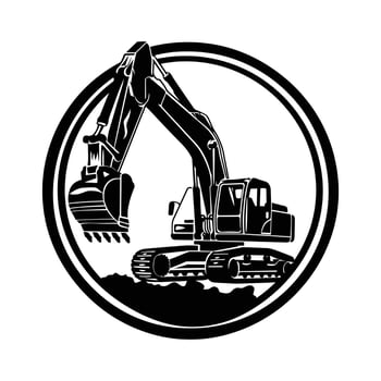 excavator black and white simple logo vector